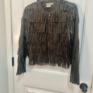 KATE AND MALLORY FRINGE ZIP UP JACKET XS